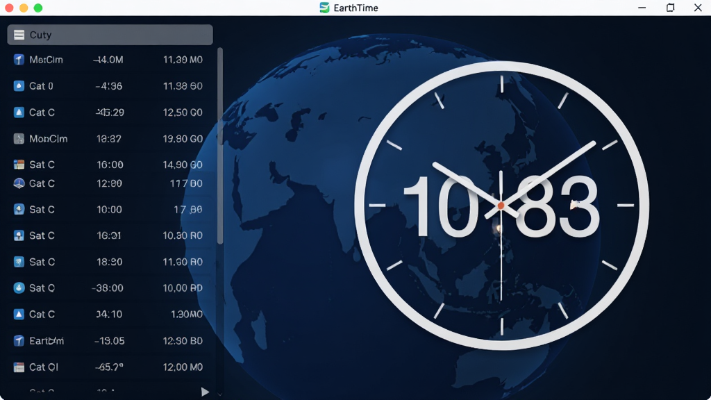 EarthTime���������棬����ɫ�����Ǳ���������б���ʾ�������ʱ�䣬�Ҳ��ʱ��ͻ����ʾ�������ִ���Լ�����廭�ʣ��ɾ��޶���Ԫ��