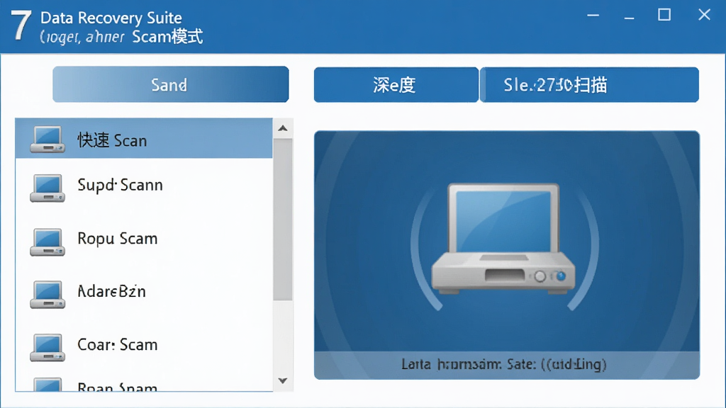 7Data Recovery Suiteɨ��ģʽѡ����棬��ʾ����ɨ�������ɨ��������ť�����Ϊ�洢�豸�б����Ҳ�Ϊɨ�趯�����ļ�������������ɫ������Ϊ������ƽ����ƣ�ͼ�����������ʸ���