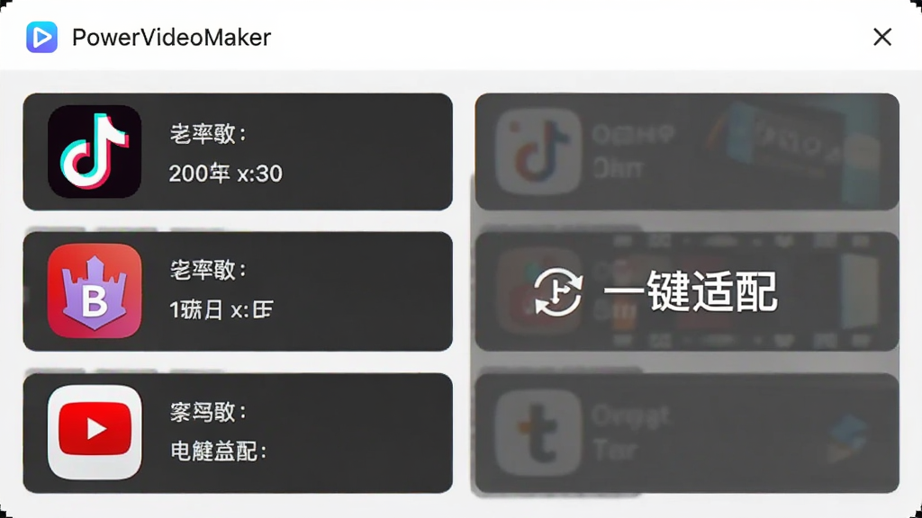 PowerVideoMaker����Ƶ����������壬��ʾ���ƽ̨ͼ���綶����Bվ��YouTube��ÿ��ͼ�����ж�Ӧ�ֱ��ʲ����������࣬ͻ����һ�����䡱���ܣ��������ִ������ʸɾ��޶���Ԫ��