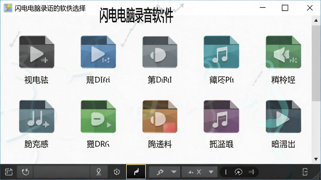一张闪电电脑录音软件导出格式选择界面的示意图,界面中列出多种音频格式图标,每个图标下方有格式名称,背景为白色,风格扁平化,突出“闪电电脑录音软件”字样,画面简洁明了