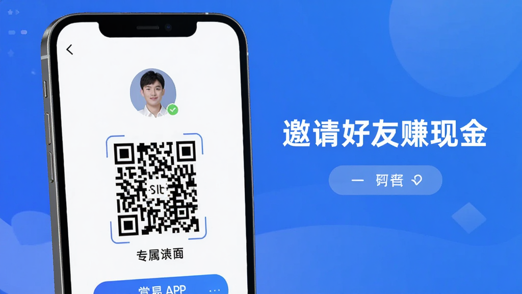 ��������Ϊ����APP�������ҳ��ʾ�⣬��Ļ���и���ͷ����ר����ά�룬�Ա߱�ע���������׬�ֽ�����������Ϊ��ɫ���䣬��������ˣ�ͻ���罻���ԣ����ʸɾ���ϸ������