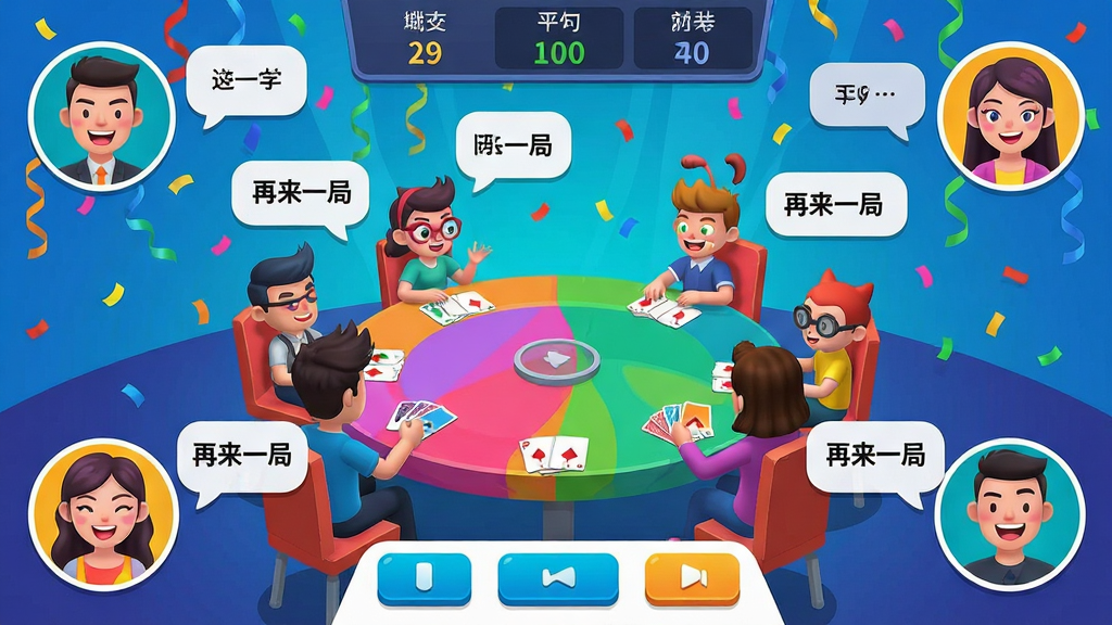 ���壺�����ɶ��еĶ�����Ϸ��ս���棬�����ɫ��Χ���ڲ�ɫԲ���Խ��л��������֣���������Ϊ��Ϸ�������ֲܷ������ߵ�����ͷ�������ݶԻ����Ű棺��Ϸ�Ʒְ����ڶ������·�Ϊ������ť����������ֱ�ۣ���񣺶��л��õ�ʸ���廭�磬ɫ�ʱ������죻ϸ�ڣ���ɫ���������Ȥ���Ի�������ʾ������һ�֡����֣������вʴ�Ʈ�䣻���ʣ��߷ֱ��ʣ��ɾ���ˬ�����