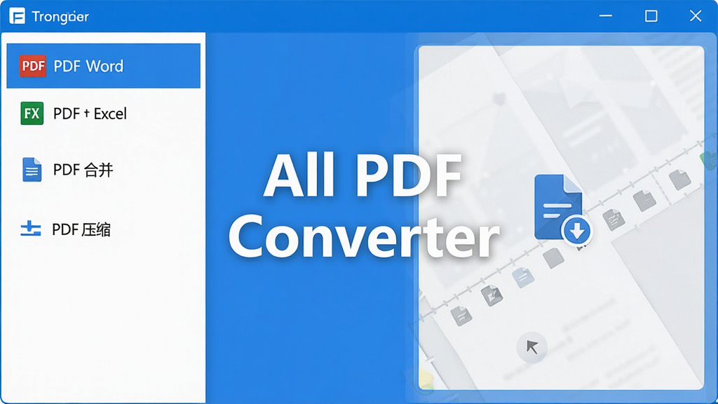 һ���ִ���Լ���������������ͼ����Ļ������ʾ��All PDF Converter���������ƣ���������ɫΪ��ɫ������๦���б������г�PDFתWord��PDFתExcel��PDF�ϲ���PDFѹ����ѡ��Ҳ�Ϊ�ļ���ק���򣬱����ɾ����������岼��רҵ���࣬���廭�ʣ��޶���Ԫ��