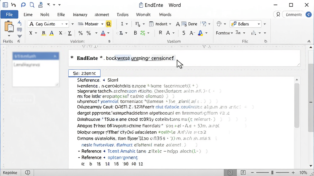 EndNote 在 Word 中插入引文,光标处显示引文,下方自动生成参考文献列表,界面清晰,办公风格,高清画质