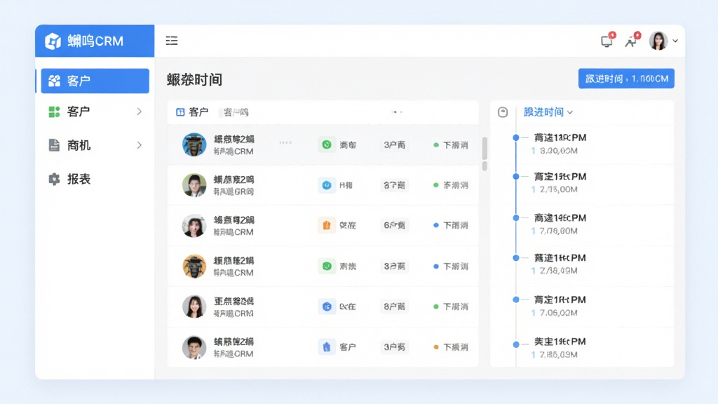 ͼƬ����չʾ����CRM�����棬��๦�ܵ����������г��ͻ����̻���������ģ�飬��������չʾ�ͻ��б������ʱ���ߣ��������������ɫ����ƽ����Ʒ�񣬽���ɾ����������ֹ�����ͻ�����ݿ��ӻ����壬����ϸ�壬�޶���Ԫ��