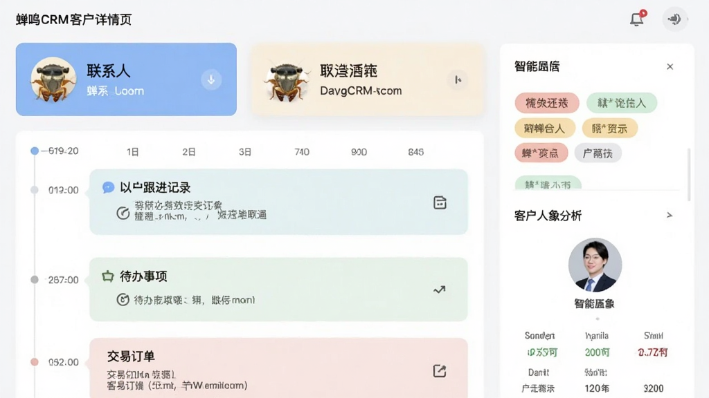 ����CRM�ͻ�����ҳ��ͼ������Ϊ��ϵ�������빫˾��Ϣ��Ƭ���·���ʱ�������и�����¼�����������뽻�׶������Ҳ���ʾ���ܱ�ǩ��ͻ����������������ÿ�Ƭʽ���֣�ɫ����ͣ�ͻ����Ϣ�㼶�У������������޶���Ԫ��