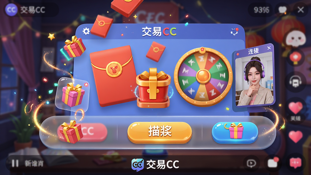 ͼƬ����Ϊ������CC���Ļ����������չ��״̬��չʾ����ꡢ���˳齱ת�̺����󴰿ڵȶ���3D�������������ֱ������Ϊ������ǰ��������͸���Ĺ��ܲ��������Ű�������£�ɫ�����޻��ã�ͻ��������Ч�Ļ������밴ť�������ʸС���Ʒ��Ϊ���õĻ��������ϸ�ڰ�����̬����������Ч����������������������ɾ����۽��ڹ���չʾ���޶���Ԫ�أ��ײ��С�����CC����Ʒ��ʶ��