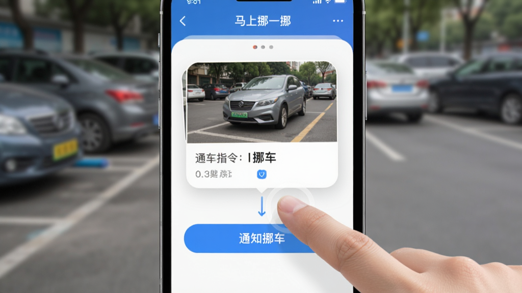 ���Ӿ�Ϊ�ֻ��������棬ǰ����һֻ��ָ���������ŲһŲ��APP�ϵġ�֪ͨŲ������ť����Ļ����ģ������һ�����г�����Ƭ��Ų��ָ����Ϣ��Ƭ��������ģ���Ľ־�ͣ��λ������۽��ڵ����������Ϣ�����ϣ�ͻ��������Ӧ��Ƽ��У�����ɾ����޶���Ԫ�ء�