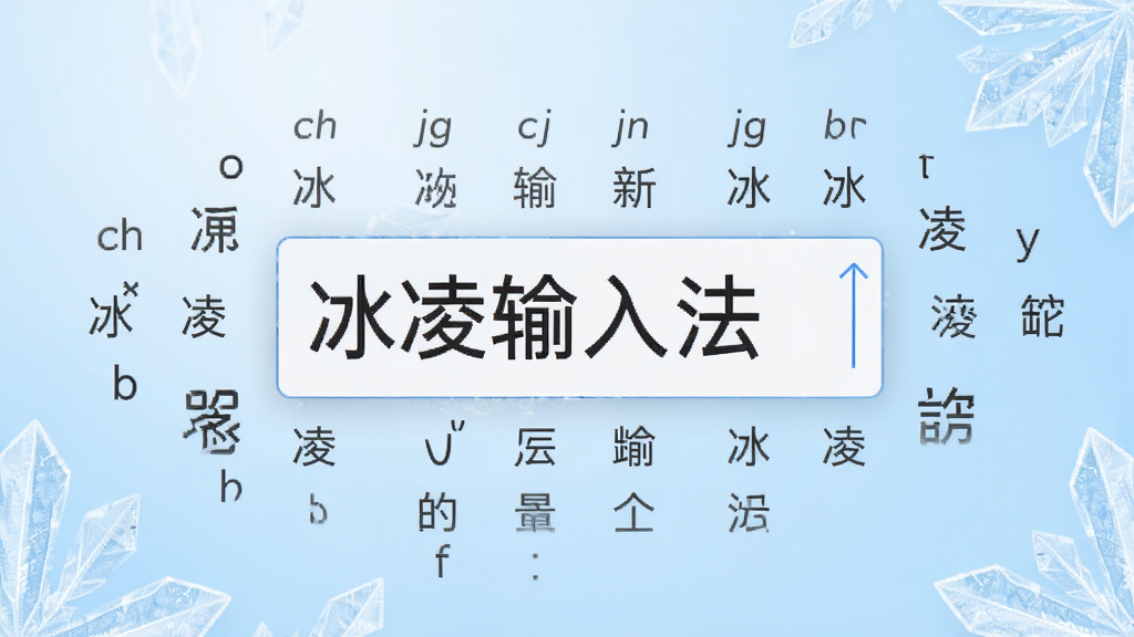 一幅展示冰凌输入法主界面的高清数字插图,画面中央是一个简洁的输入框,输入框内显示“冰凌输入法”字样,周围环绕着流畅的拼音字母和汉字候选词,背景为淡蓝色渐变,带有冰晶纹理,整体风格干净明亮,突出软件的纯净与高效特性,画质细腻,无多余元素。