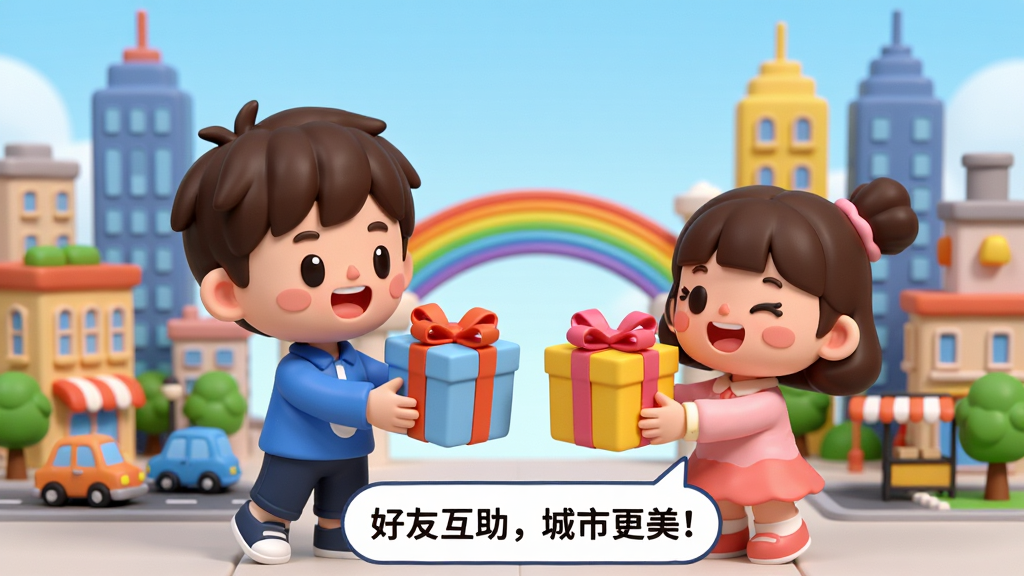 ���壺������ͨ��ɫ��һ���к�һ��Ů����վ���������ڵġ�QQĦ�ǳ��С�ģ��ǰ��������������У��������������ͬ�ĳ��С����֣��������ƽ�ӽǶȣ�����λ�ڻ�������ƫ�£��������з־����ң��м��вʺ������ӡ��Ű棺�����·��жԻ����ݣ�д�š����ѻ��������и�����������񣺿ɰ���ͨ���ɫ�����죬����Բ��ϸ�ڣ�������鿪�ģ��������˿������������С��������ľ�����ʣ�������Ⱦ������ɾ����޶���Ԫ�ء�