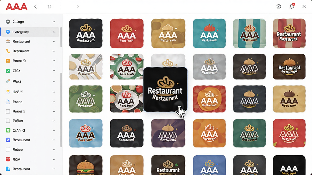 ���壺AAA Logo�������زĿ���棬չʾ��������ͼģ�塣���֣�����״���У�����з����б�����񣺽���������ͼ��ḻ��ʣ����ǲ�ͬ��ҵ��ϸ�ڣ����ָ����ͣ��һ��������Logoģ���ϣ�ģ������ʾ���֡�Restaurant�������ʣ����壬�ɾ����޶���Ԫ�ء�