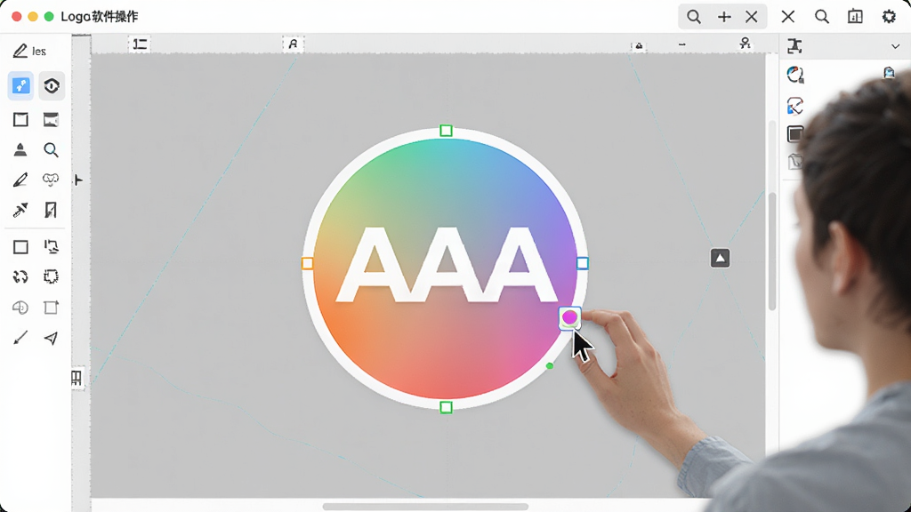 ���壺AAA Logo�����������棬һ���û����ڵ���һ��Բ��Logo�����֣��������У������й�����塣��񣺽���������ɫ�ʴ�����͡�ϸ�ڣ����ָ��ָ��һ����ɫʰȡ���������ϵ�Logo��ɫ���䡣���ʣ����壬�ɾ��޶���Ԫ�ء�