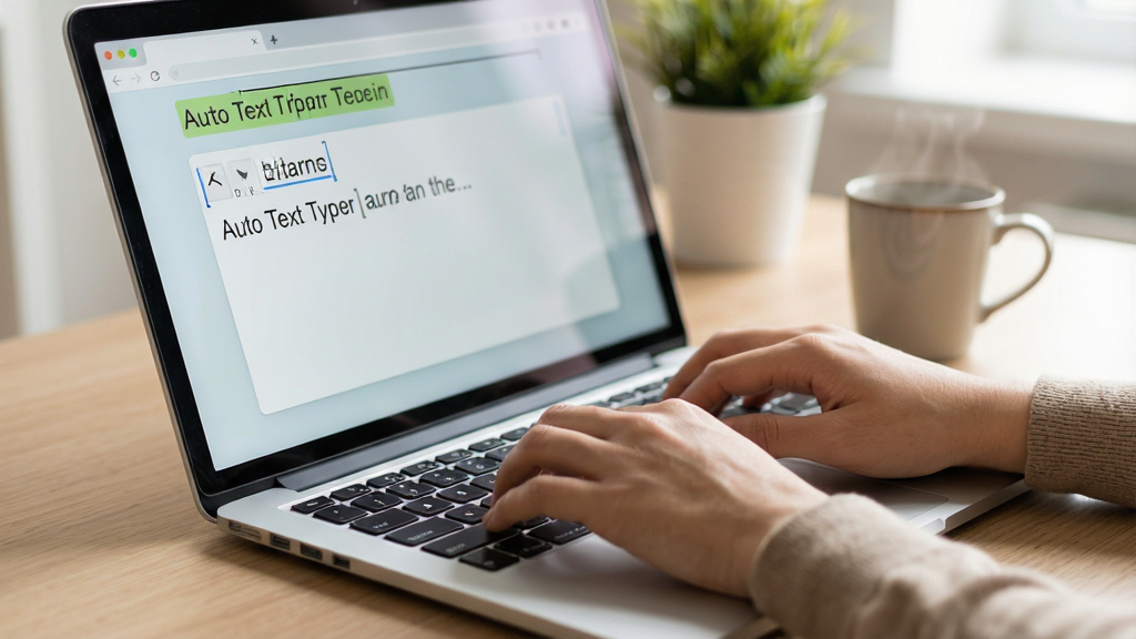Auto Text Typerʹ�ó���ʾ��ͼ���ʼǱ�����ǰ��һ˫�������û����̣���Ļ����ʾ�ı�����״̬������������ɫ����ͣ�ͻ��Ч��������Χ�����ʸɾ���