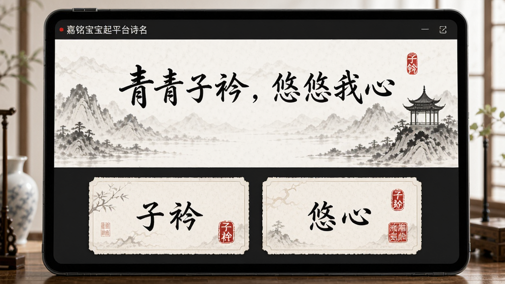 ���壺������������ƽ̨ʫ��ȡ�����棬��Ļչʾʫ�䡰�������ƣ��������ġ����·��������֡����ơ��������ġ������֣��Ϸ�ʫ��չʾ���·����ֿ�Ƭ���Ű棺�������š���񣺹ŵ�ˮī�硣ϸ�ڣ�ʫ����ɽˮ���ʣ����ֿ�Ƭ��ӡ��Ч�������ʣ������⾳���ɾ����޶���Ԫ�ء�