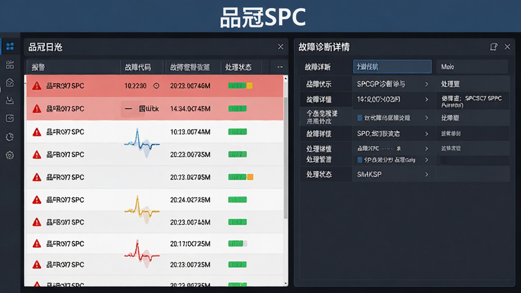 Ʒ��SPC��������뱨����������չʾ������Ϊ����������־�б�����������壬����Ϊ��౨���б����Ҳ���������봦�����飬�Ű���������Ϊ�����Լ���ϸ�ڰ�����ɫ������ʶ�����ϴ��롢ʱ����봦��״̬�����ʸ��壬�ɾ��޶���Ԫ�أ����������ֱ�ע��Ʒ��SPC��