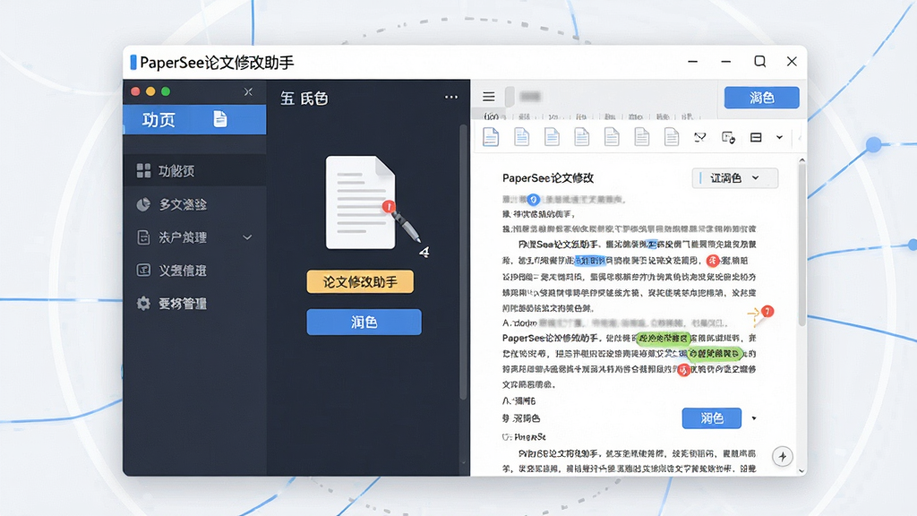 һ��չʾPaperSee�����޸��������������ͼƬ���������������������ڣ����Ϊ���ܵ��������Ҳ�Ϊ���ı༭���򣬽����Ϸ���ʾ�������ơ�PaperSee�����޸����֡������岼��������࣬���Ϊ�ִ�����Ƽ��磬ϸ�ڰ����ĵ�ͼ�ꡢ�޸ı�ǡ���ɫ��ť��Ԫ�أ������������ɾ��޶���Ԫ��