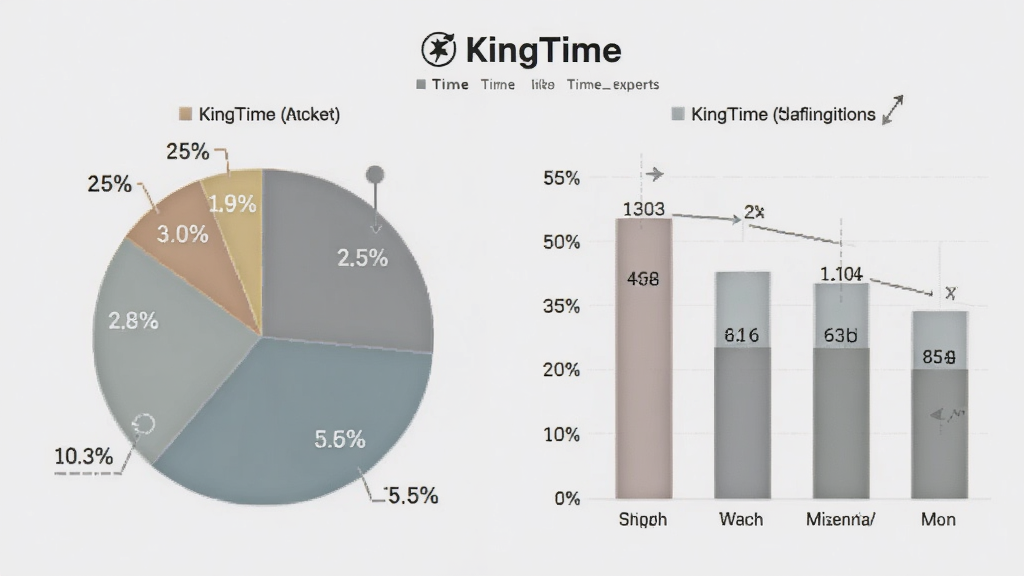 一张展示时间专家(KingTime)数据统计图表的图片,画面中有饼状图和柱状图并排展示,图表颜色柔和,数据标签清晰,背景为浅灰色,风格专业简约,细节到位,画质高清,无多余元素。