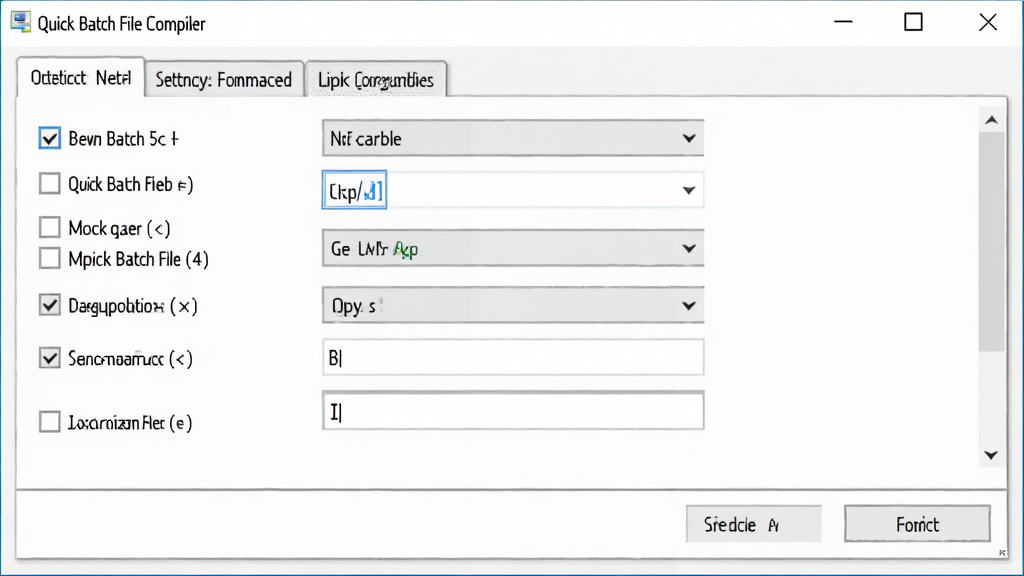 һ��չʾ Quick Batch File Compiler ��������ͼƬ������Ϊ��������ѡ����棬���ַ�Ϊ���ѡ����Ű����룬���Ϊ��ˬ��ǳɫϵ�����������棬ϸ�ڰ�����ѡ�������˵�������򡢰�ť�ؼ���������������ʾ 