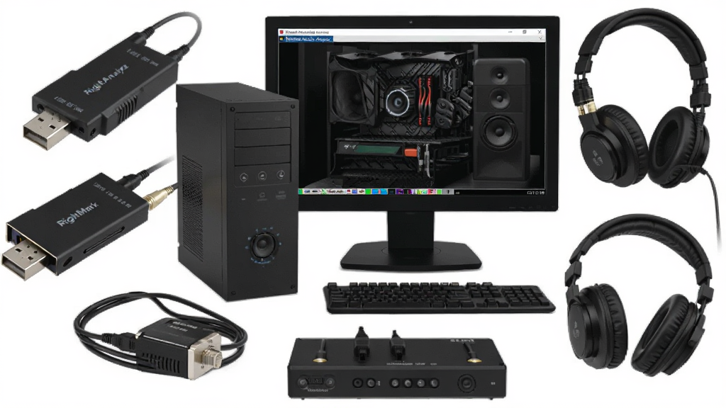 һ��չʾRightMark Audio Analyzer���ݶ�����Ƶ�豸��ͼƬ�������ǵ���������USB�����������ȶ�����Ƶ�豸Χ������ʾ����Χ������Ϊ���ι�ͼ���Ű���⣬���Ϊ��Ʒչʾ���ϸ�ڰ������豸������������������¡���Ļ�ϵġ�RightMark Audio Analyzer�����棬���ʸ��壬�ɾ����޶���Ԫ��