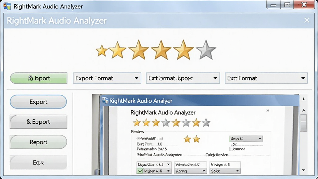 һ��չʾRightMark Audio Analyzer���ֱ��浼�������ͼƬ�������ǵ�����Ļ�ϵ��������ҳ�棬����Ϊ�Ϸ���ʾ�Ǽ����֣��·������ŵ�����ť�ͱ���Ԥ�������Ű������ˣ����Ϊ�칫�������ϸ�ڰ��������еġ�RightMark Audio Analyzer�����֡��Ǽ�ͼ�ꡢ������ʽѡ������������ɾ����޶���Ԫ��