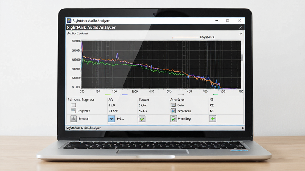 һ��չʾRightMark Audio Analyzer�������н����ͼƬ��������һ̨�򿪵ıʼǱ����Է����ڸɾ���ǳɫ�����ϣ���Ļ����ʾ����Ƶ���Ե�Ƶ������ͼ���͸��������ֵ������Ϊ���й�ͼ���Ű������������Ϊдʵ�Ƽ��磬ϸ�ڰ�����Ļ���⡢�������������������еġ�RightMark Audio Analyzer�����ֱ�ʶ�����ʸ��壬�ɾ����޶���Ԫ��