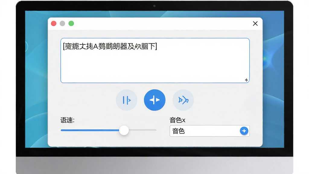 鹦鹉朗读器软件主界面展示,主体为一款简洁的电脑软件窗口,布局中央是文本输入框和朗读控制按钮,排版清晰,风格现代科技感,细节包括语速调节滑块和音色选择下拉菜单,画质高清,干净,无多余元素
