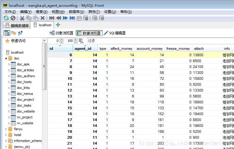 MySQL 数据库管理界面截图