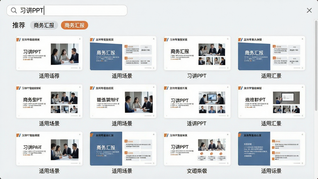 һ��չʾϰ��PPT����ģ��ƥ�书�ܵĽ����ͼ������Ϊ����ģ���Ƽ���壬����Ϊ����״���е�ģ������ͼ��ÿ������ͼ�·���ע���ó�����ǩ���Ű����뻮һ�����Ϊ����ǳɫϵ��ϸ�ڰ�����嶥������������ʾ