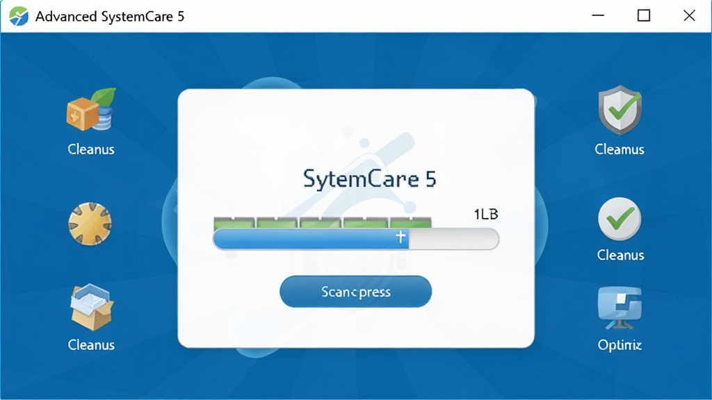 Advanced SystemCare 5 �����������û����ڵ��ɨ�谴ť����Ļ��ʾɨ�����������Χ���������Ż�ͼ�꣬���Ϊ��ƽ����ƣ�ɫ��������Ϊ�������������ɾ�