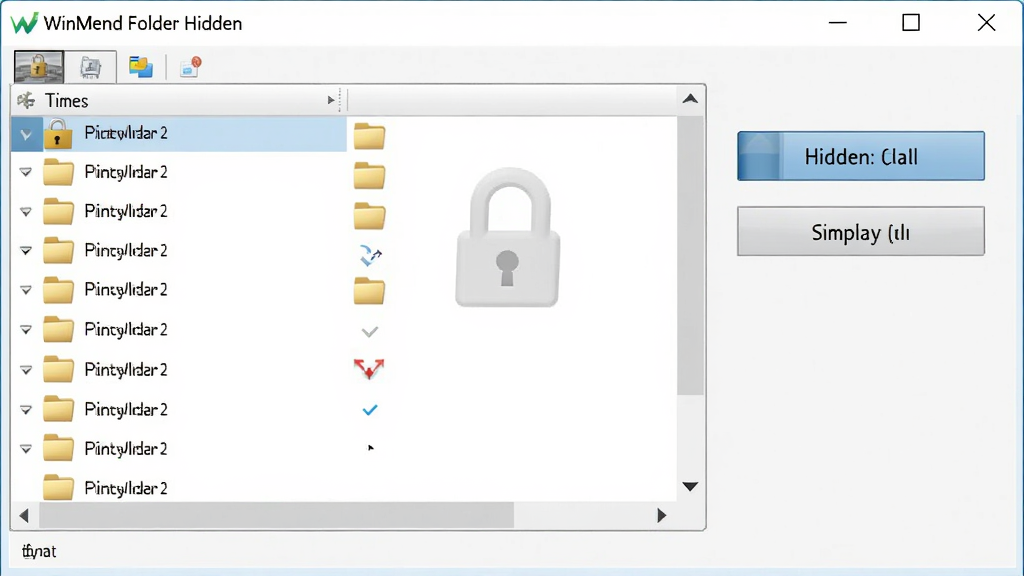 һ��չʾWinMend Folder Hidden���������ͼƬ������Ϊ���������ڣ����־��У����Ϊ�ļ����б����Ҳ�Ϊ��������ʾ��ť���Ű������������Ϊ�ִ�WindowsӦ�ý��棬ϸ�ڰ�������ͼ����ļ���ͼ�꣬���ʸ��壬�ɾ����޶���Ԫ��