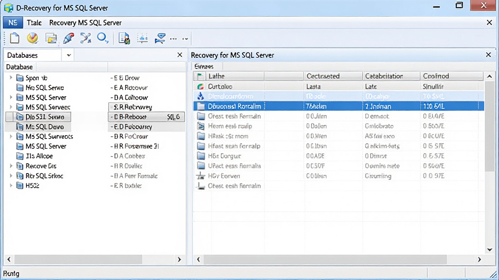 һ��չʾ D-Recovery for MS SQL Server ���������ͼƬ������Ϊ���������ڣ���������ݿ��ļ��б����Ҳ��ǻָ�����Ԥ�����񣬲��ֲ��õ��͵�����ʽ��ƣ��Ű����룬���Ϊרҵ�Ƽ��У�ϸ�ڰ�����ɫ����ѡ�еı���¼�������˵����͹�����ͼ�꣬�����������ɾ����޶���Ԫ��
