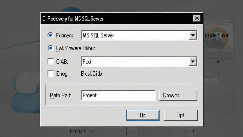 һ��չʾ D-Recovery for MS SQL Server �������ý����ͼƬ������Ϊ����ѡ��Ի��򣬲���Ϊ���е�����ʽ���Ű�����ļ���ʽ�����˵�������ѡ����·�������ť�����Ϊ���� Windows �Ի�����ϸ�ڰ�����ѡ��ť����ѡ���ȷ��ȡ����ť�������������ɾ����޶���Ԫ��
