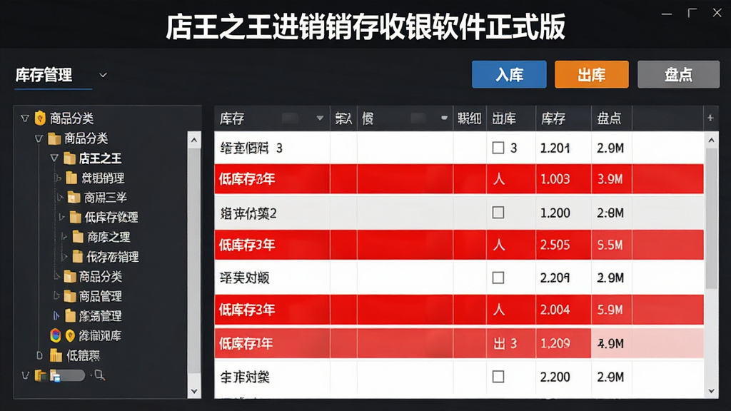 进销存管理界面示意图,画面中央显示