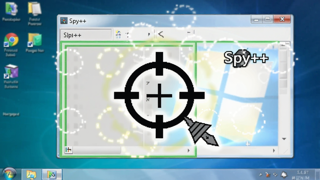 һ��չʾSpy++���ڲ�����������ܵ�ʾ��ͼ����������һ����׼��ͼ��ָ��һ�������Ĵ��ڱ߿���Χ����˸��ȦЧ��������ΪWindows���滷���������ֱ�ۣ����ʸɾ���ͼƬ�д���