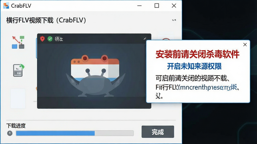 �����к�������FLV��Ƶ���أ�CrabFLV�����������Ա���������ʾ����ʾ����������д�š���װǰ��ر�ɱ��������������δ֪��ԴȨ�ޡ�����ʾ���֣������·������ؽ���������ɰ�ť������Ϊ���ҽṹ�����Ϊ�������棬�Ҳ�Ϊ��ʾ�򡣷��Ϊ��ƽ����Ϣͼ���ǳɫ������������������֣�ϸ�ڰ���ͼ�ꡢ���ֿ򡢽������ȣ����ʸ��壬����ɾ����޶���Ԫ�ء�