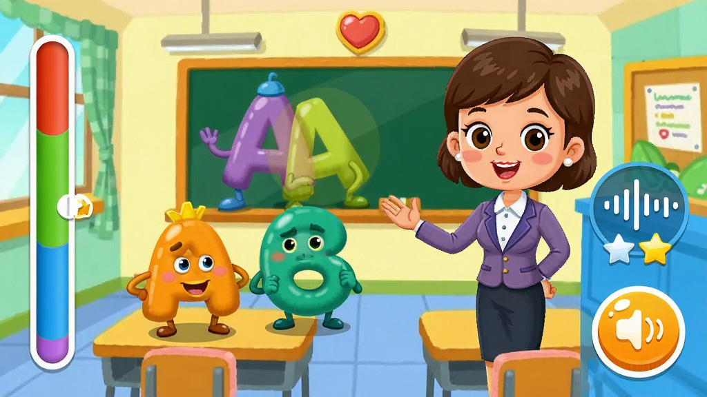 ����ABC�����������ý��棬����Ϊ��ͨ��ʦ����ĸ��ɫ�ڲ�ɫ�����л������������Ϊ�γ̽������Ҳ�Ϊ������ť���Ű����������Ϊ�����ͯ�廭�磬ϸ�ڰ�����������ͼ�����������֣����ʸ���ɾ��޶���Ԫ��