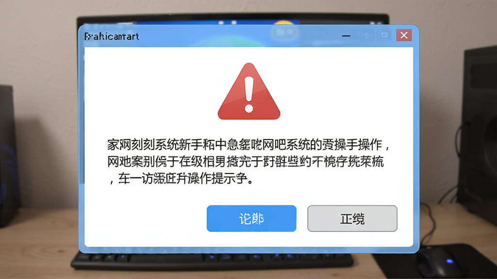 一张展示网吧刻录系统新手操作提示的图片,主体为软件弹窗提示框,布局为上方警告图标和下方文字说明,排版居中,风格为友好提示风,细节包括红色感叹号图标、蓝色确认按钮、灰色取消按钮,画质清晰干净无多余元素
