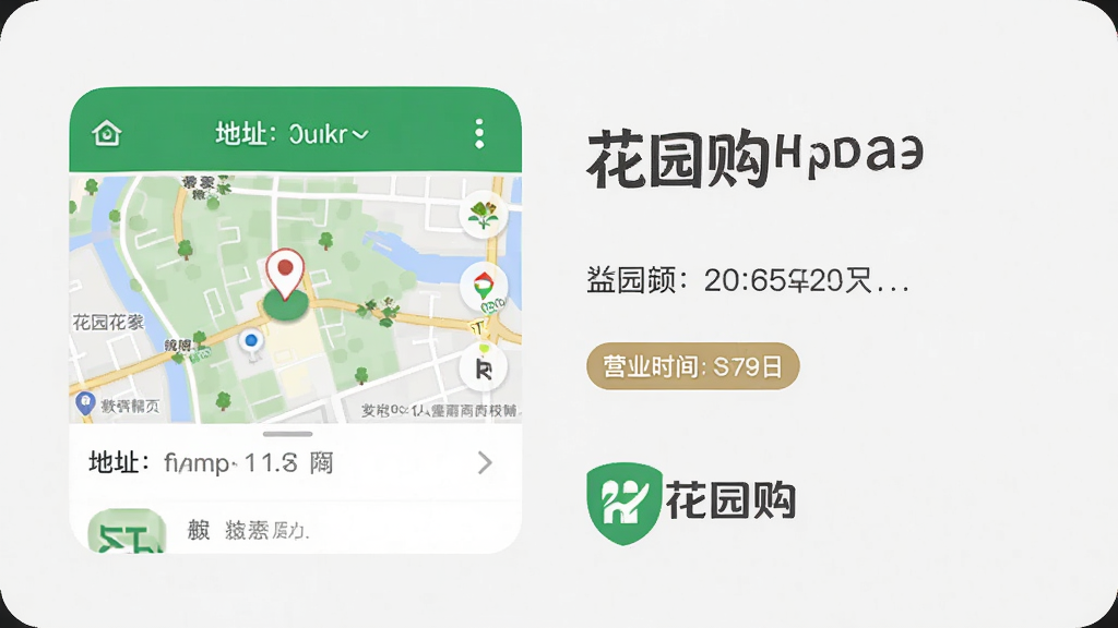 �����ǻ�԰��App�ŵ�����ҳ������Ϊ��ͼ����ͼ��������Ϣ�飬�Ű���ͼ���ģ����ǳ���ʸУ�ϸ�ڰ�����ַ���֡�Ӫҵʱ���ǩ����԰��Logo�����ʸ��壬�ɾ����޶���Ԫ��