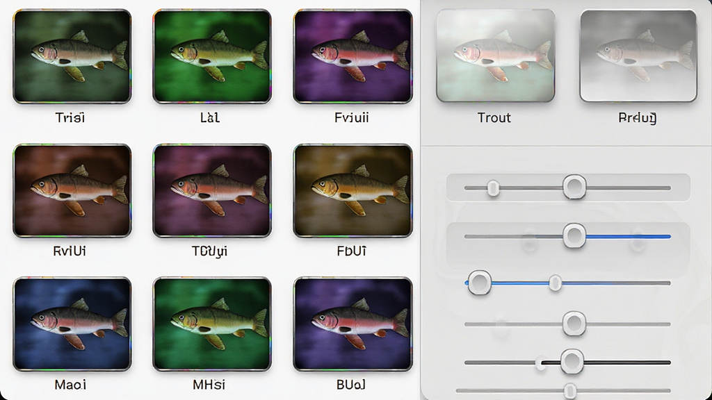 һ��չʾ Trout �˾����ɫ����ͼƬ��������������������ֲ�������������Ŷ����ɫ�˾�����ͼ��ÿ������ͼ�·������Ʊ�ǩ������Ϊ����״���Ű����룬���Ϊ�ִ� UI ���չʾ��ϸ�ڰ����߹�����Ӱ���ڻ��飬���ʸ��壬�ɾ����޶���Ԫ�ء�