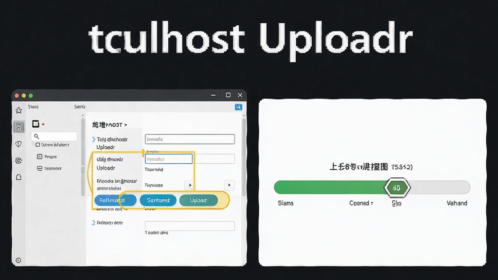 Localhostr Uploadr 使用教程示意图,主体为软件设置界面和上传进度条,布局为分步操作截图拼接,排版整齐,风格为教学图解风格,细节包括高亮标注的按钮和输入框,画质高清,干净,无多余元素