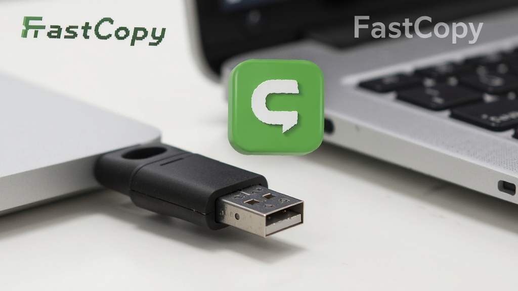 һ��չʾFastCopy��ɫ��Я���Ե�ͼƬ��������һ��U�̲��ڵ����ϣ�U���Ա�Ư����FastCopyͼ�꣬�����Ǽ��İ칫���棬����