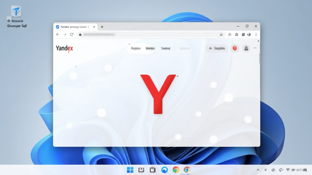 一张展示Yandex浏览器主界面的宽幅截图,画面中央是Yandex浏览器窗口,窗口内显示简洁的起始页,带有Yandex标志性的红色字母Y图标,背景是浅色渐变,桌面环境为Windows 11风格,整体风格干净现代,画质清晰,无多余元素