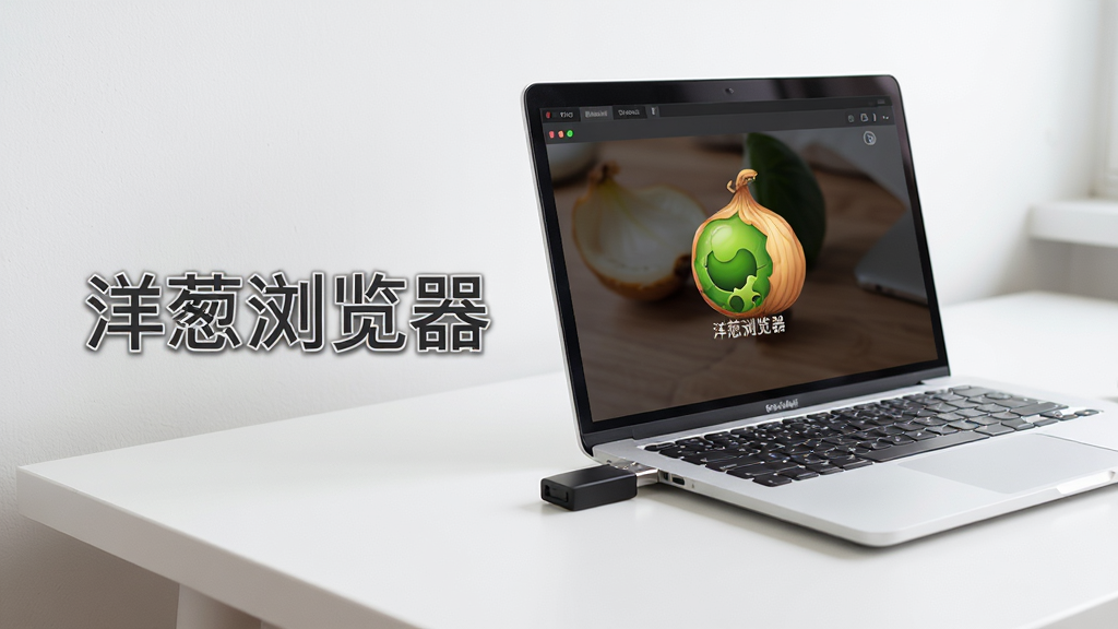 洋葱浏览器便携式免安装使用场景图,画面展示U盘插入电脑后直接打开洋葱浏览器,桌面干净整洁,画面中包含文字