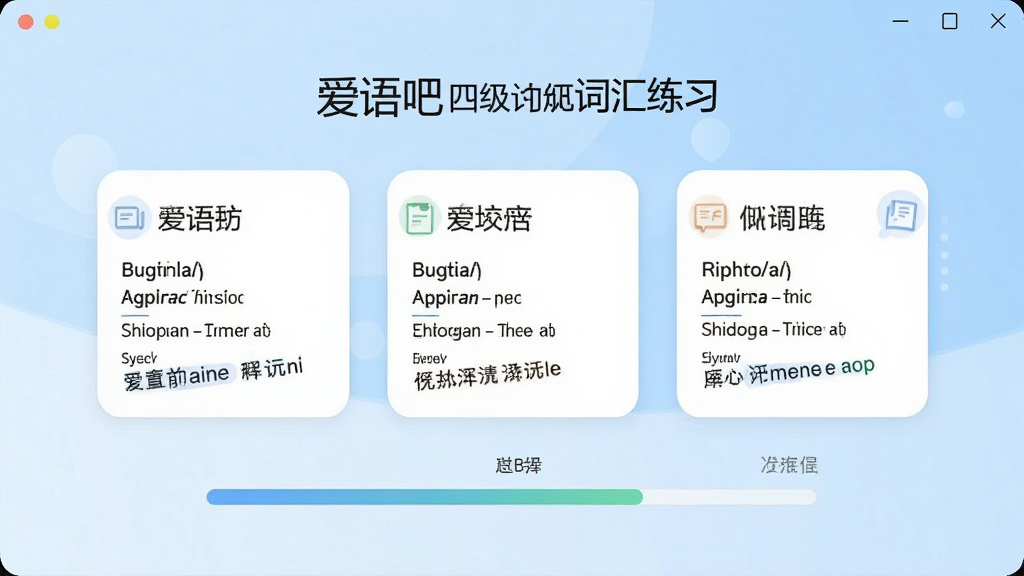 ����������չʾ�����������ǰ�����ļ��ʻ���ϰ���������棬����Ϊ����ɫ���䣬ǰ��Ϊ�����ĵ��ʿ�Ƭ��ѧϰ�����������ּ��󷽣�������½����磬ϸ�ڰ������ʡ����ꡢ���塢�����Ԫ�أ����ʸ��壬����ɾ����޶���Ԫ��