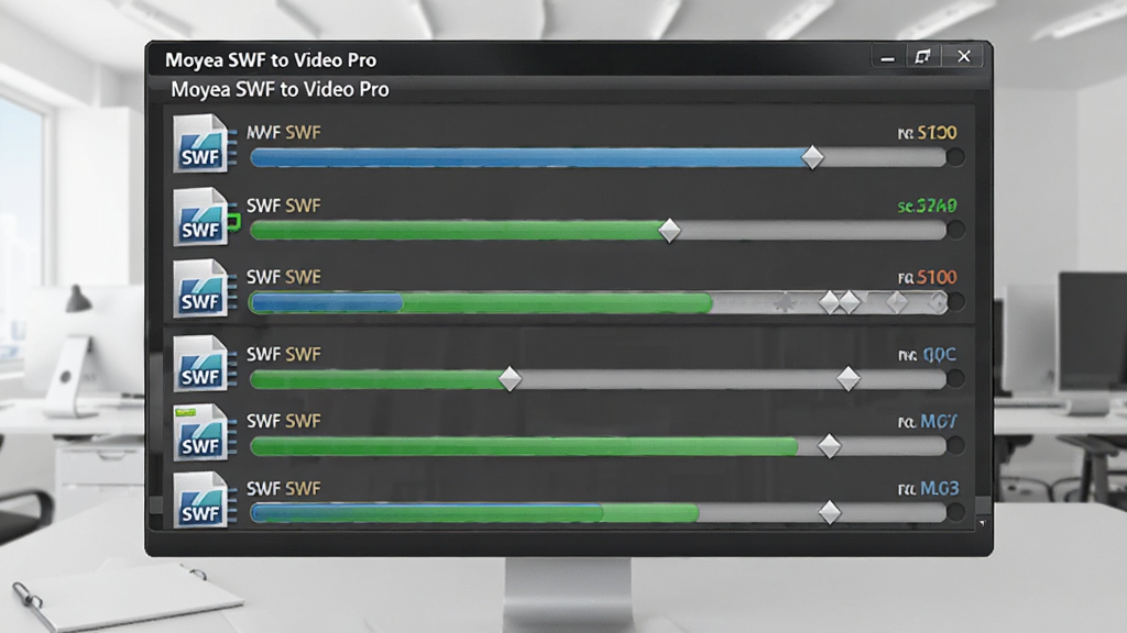 Moyea SWF to Video Pro ��������ת����������������ʾ��� SWF �ļ��Ŷӵȴ�ת�����������ֱ�չʾ��ͬ״̬������Ϊǳ��ɫ�칫��������Ļ�������������岼�����룬���ʸ��壬�ɾ����޶���Ԫ��