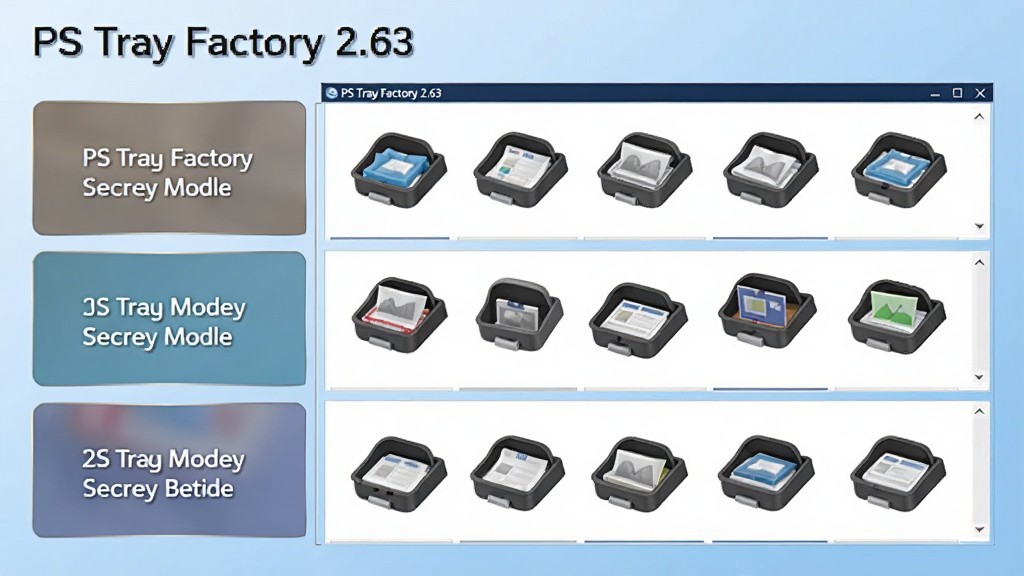 һ�Ź���չʾͼ��������չʾ PS Tray Factory 2.63 �Ķ��û����ý��棬�����ʾ������ͬ���龰ģʽ��ǩ���Ҳ���ÿ��ģʽ��Ӧ������ͼ������Ԥ��������Ϊ����ɫ���䣬���������ϸ����ͻ����PS Tray Factory 2.63���������ƣ���������������ɾ����޶���Ԫ��