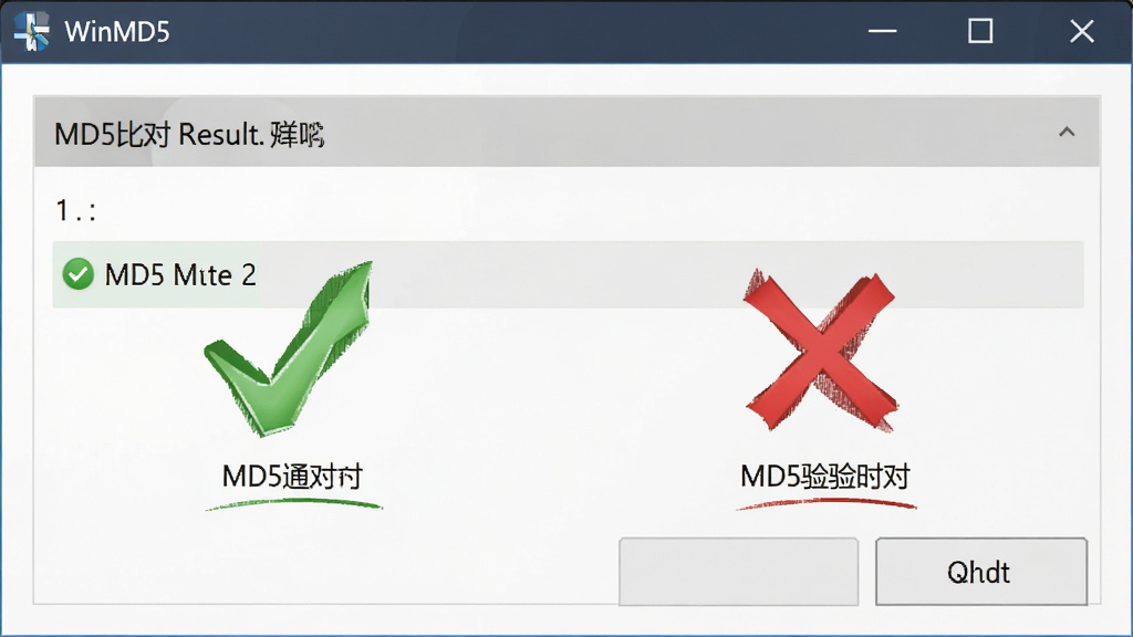 WinMD5����������д����ʾMD5�ȶԽ��������ɫ�Թ���ʾУ��ͨ������ɫ��ű�ʾУ��ʧ�ܣ�������������ϸ�ڰ���������ʾ����ɫ�����������������ɾ����޶���Ԫ��