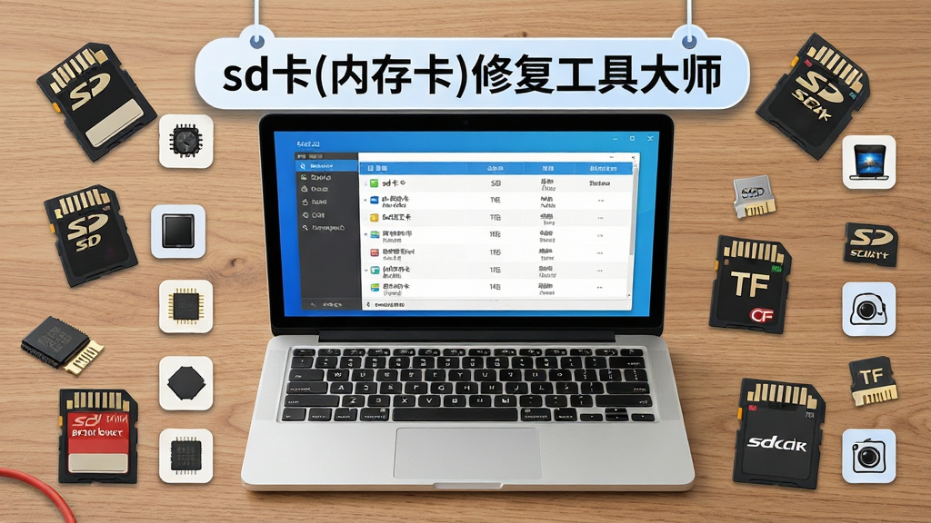 һ����sd��(�ڴ濨)�޸����ߴ�ʦΪ�����AI��ͼ������������������ɢ���Ŷ������͵Ĵ洢��������SD����TF����CF����ÿ�ſ��Ա߶���һ��Сͼ����ʾ�豸���ͣ�����λ����һ̨�򿪵ıʼǱ�������Ļ��ʾsd��(�ڴ濨)�޸����ߴ�ʦ�ļ����豸�б�������Ϊ����ƽ�̣��Ű����������ơ�sd��(�ڴ濨)�޸����ߴ�ʦ����������ǩ��ʽ��������Ļ�Ϸ������Ϊ���²�Ʒչʾ�磬ϸ�ڰ�����Ƭ�������㡢Ʒ�Ʊ�ʶ������ľ�ƣ�����ϸ�壬�ɾ��޶���Ԫ��