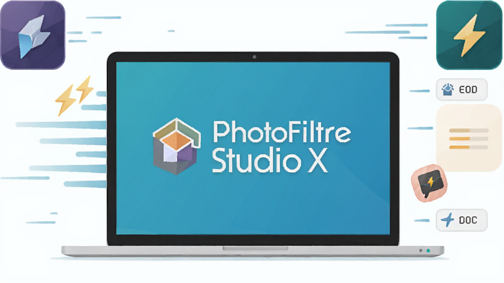 һ��չʾPhotoFiltre Studio X������Ч�ص�ĸ���ͼ��������һ̨�ᱡ�ʼǱ����ԣ�����Ϊ���Ծ��С���Χ��������ͼ�����ٶ��������Ű��࣬���Ϊ��ƽ���Ƽ��廭��ϸ�ڰ�������Logo��������š��ڴ�ռ��Сͼ�꣬�����������ɾ����޶���Ԫ��