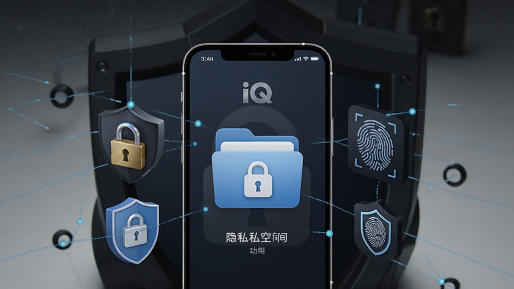 һ��չʾ iQ ����� ��˽�ռ书�ܵ�ʾ��ͼ������������һ���ֻ�����Ļ����ʾһ���������ļ���ͼ�꣬��Χ�ж��ƺ�ָ��ʶ��Ԫ�أ�����Ϊ��ɫ��ȫ���ϸ�ڰ�������������˽������ʶ�����������ɾ����޶���Ԫ��